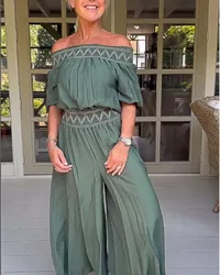 Summer Fashion One-Shoulder Wide-Leg Jumpsuit Women Casual Loose Solid Color Strapless Jumpsuit