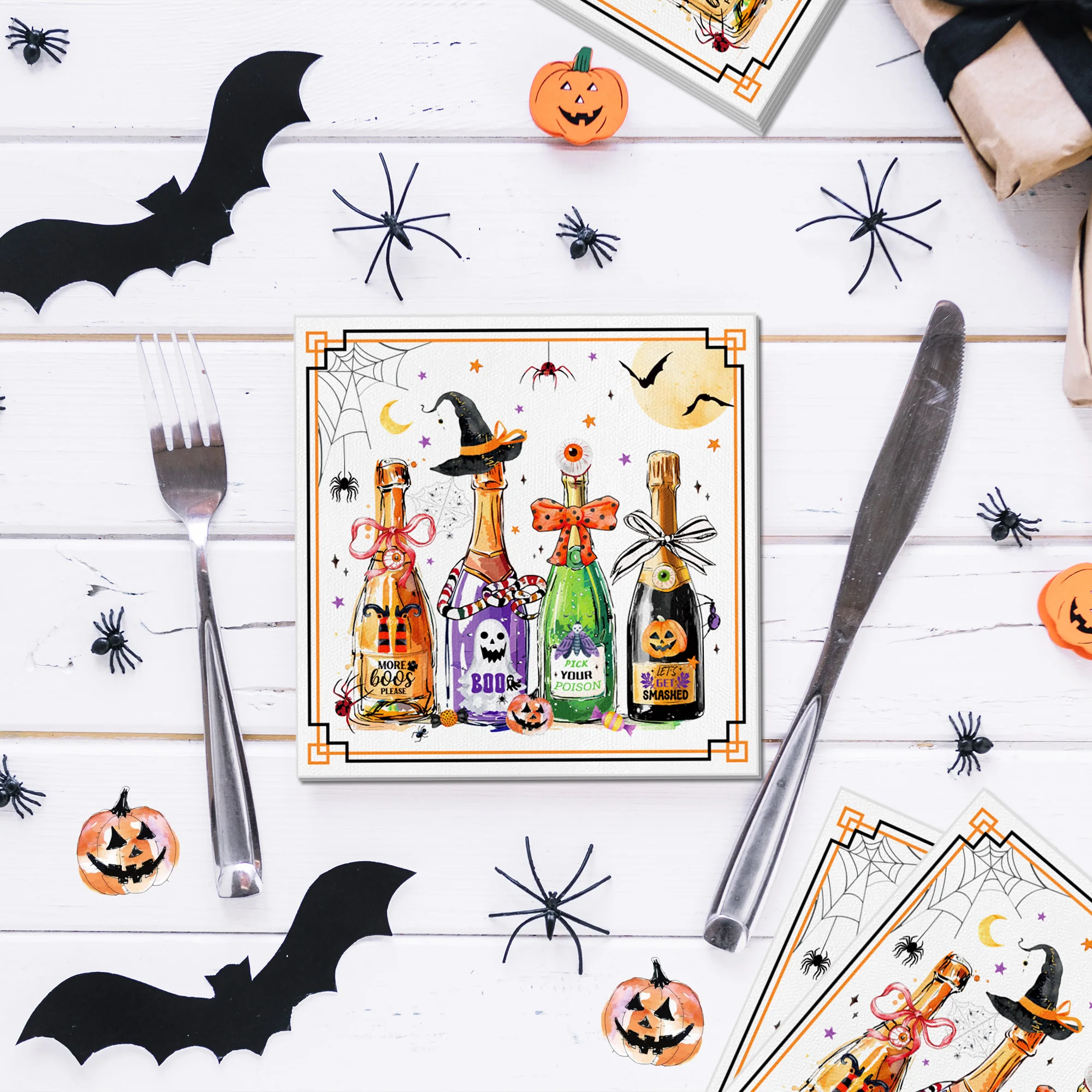 20/40 Stück Halloween-Party-Servietten, Skelett-Spinnen-Papierservietten für Halloween-Tischdekoration, Partyzubehör – Detail 4