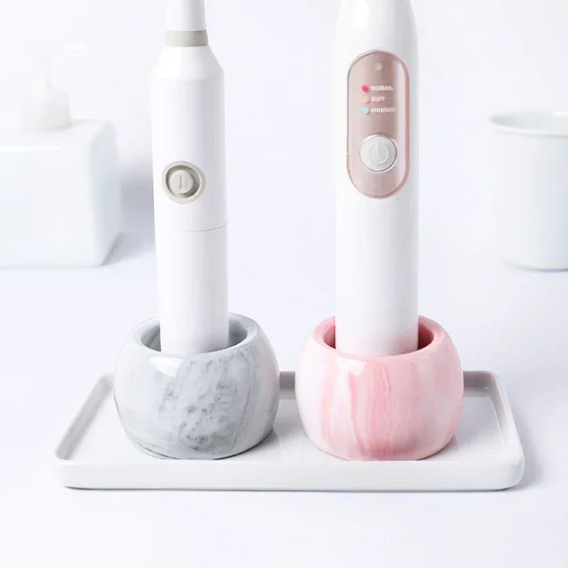 

Ceramic Electric Toothbrush Holder Nordic Powder Gray Marbling Round Base Hotel Family Bathroom Decoration Supplies Travel