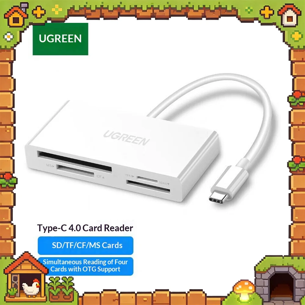 UGREEN 40745 CM102 USB C Card Reader 4 In 1 SD TF CF Memory Card Adapter for Laptop Tablet Phone