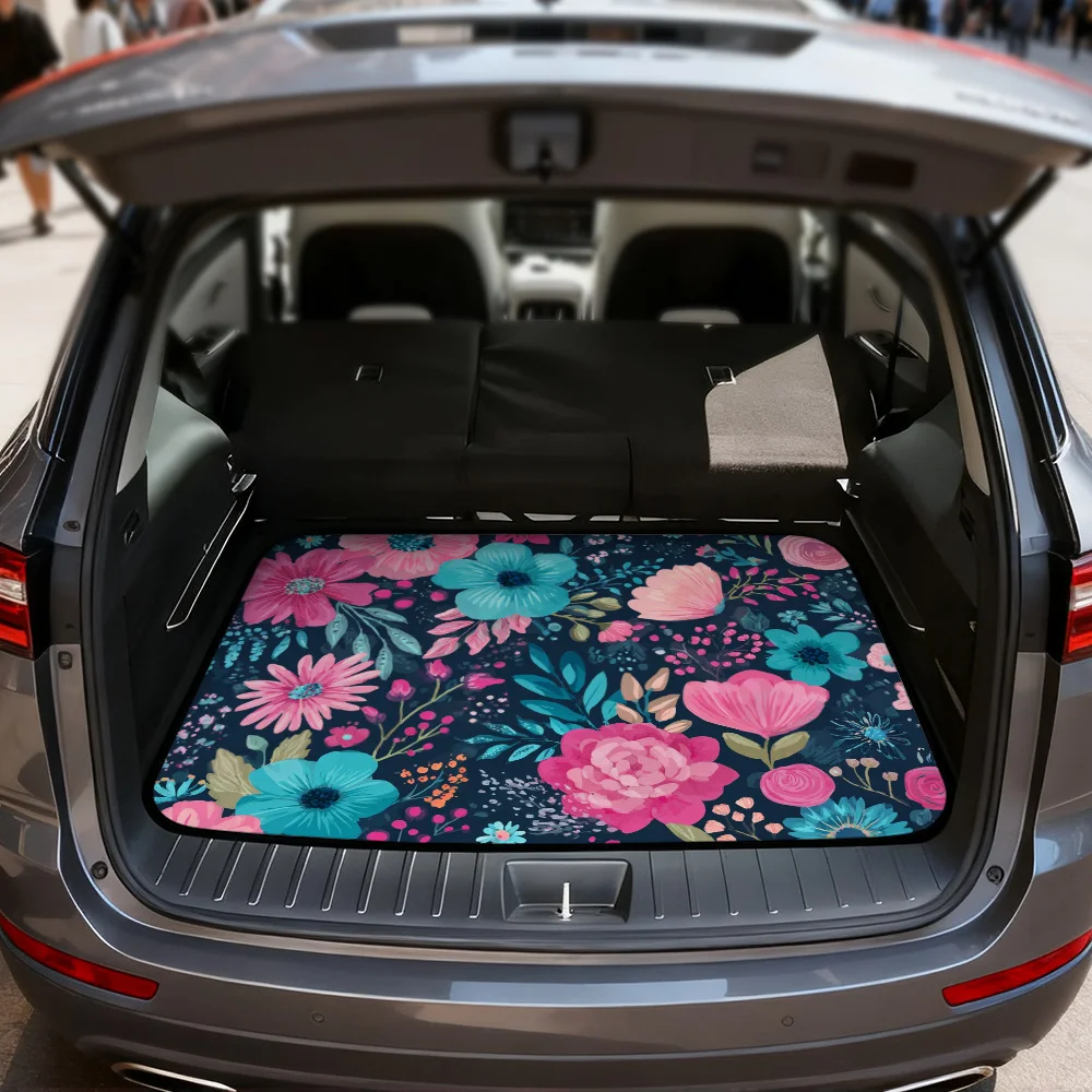 1pc Vehicle Cargo Mat With Colorful Floral Design, Trunk Liner For SUV, Sedan, Or Wagon, Perfect For School Runs, Family Outing