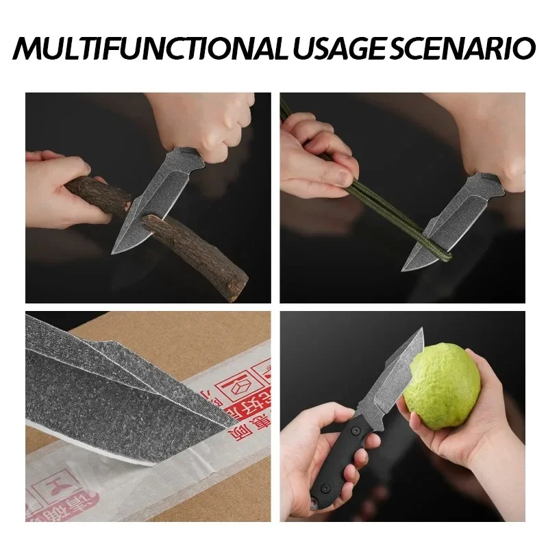 Outdoor Survival Knife 7Cr13 Black Blade with/Kydex Sheath - Durable G10 Handle Hunting Camping Tool - Perfect Men's Gift