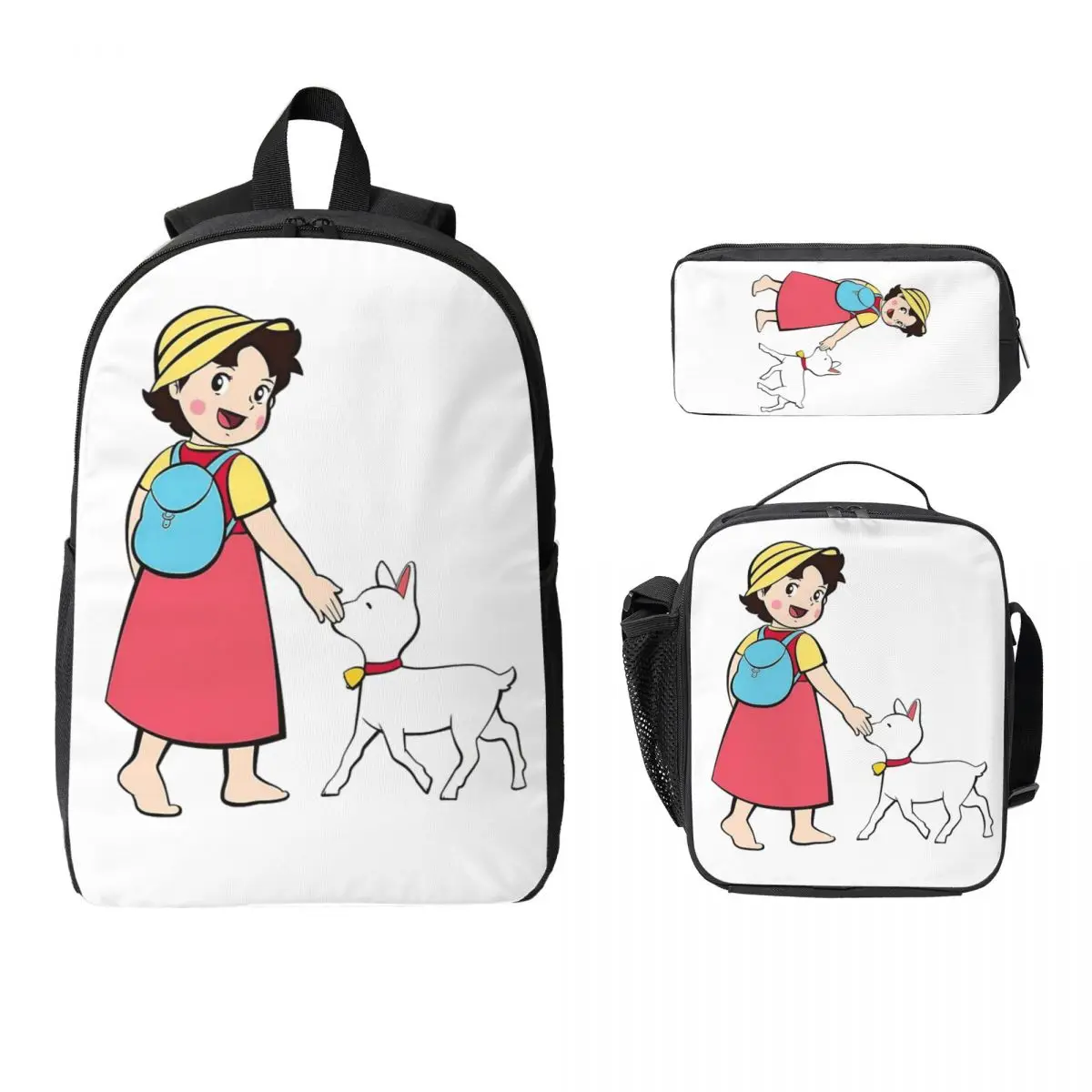 

Heidi And Litle Goat Backpack Student Boys Girls BookBag School Bag Computer Shoulder Bags 3ps Insulated Lunch Bag Pencil Case