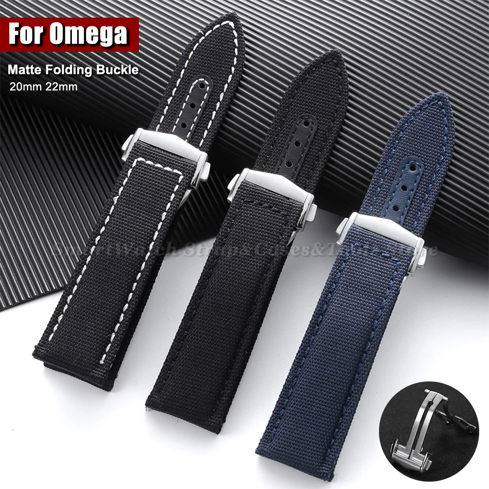 For Omega Seamaster 300 Watch Strap Canvas Nylon Watchband 20mm 22mm Folding Buckle Men's Sports Bracelet for Speedmaster AT150