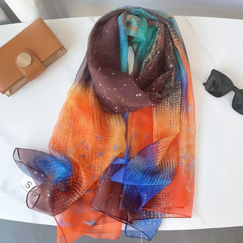 Luxury Print Silk Scarf Women Spring Neck Tie Shawl Wraps Female Hair Hand Oversize Beach Headkercheif Hijab Bandana NEW