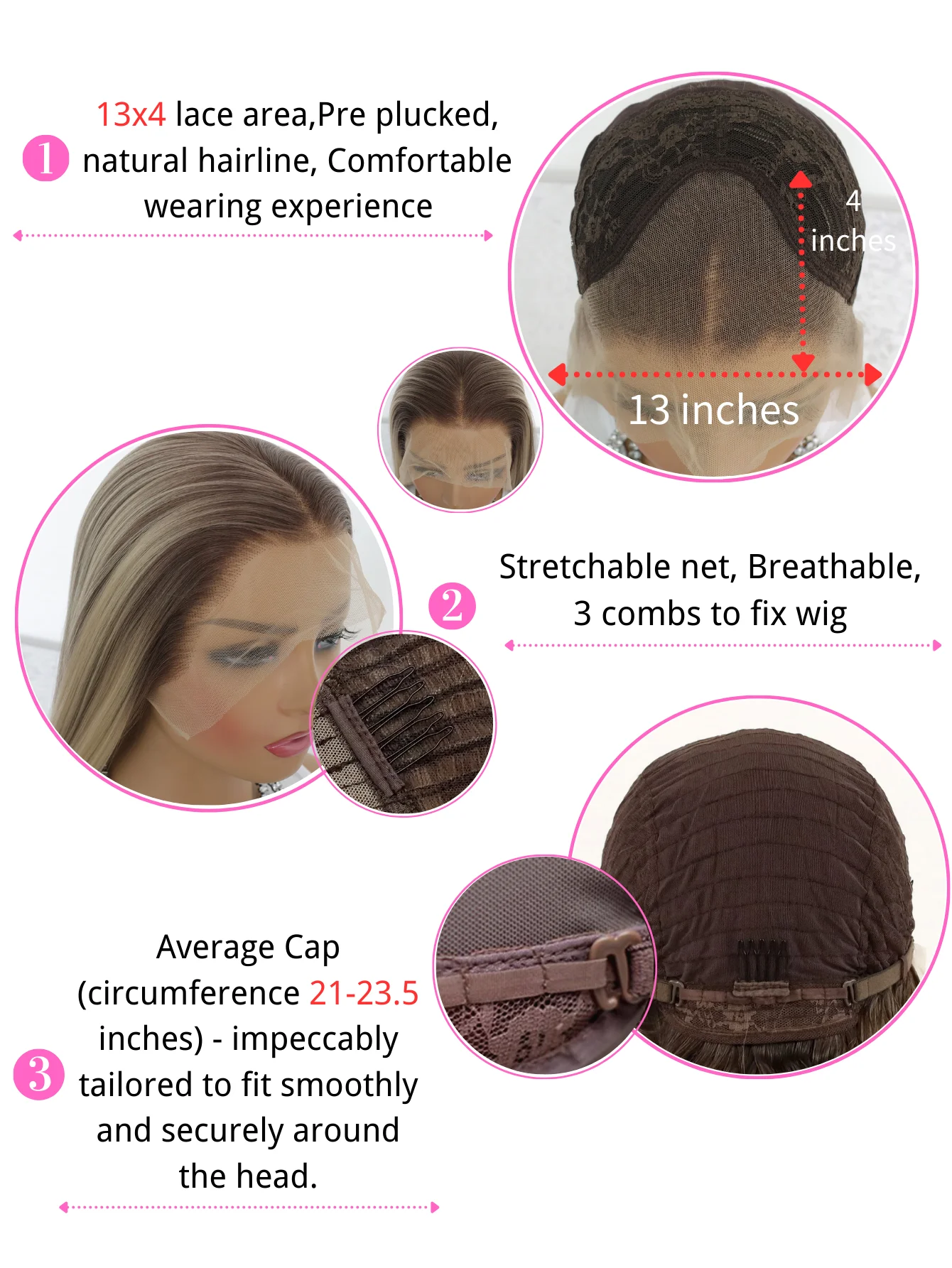 Highlight Brown Synthetic Lace Wigs for Women 13x4 Lace Front Wig Pre Plucked 24 Inch Straight Lace Frontal Wigs Blonde Daily