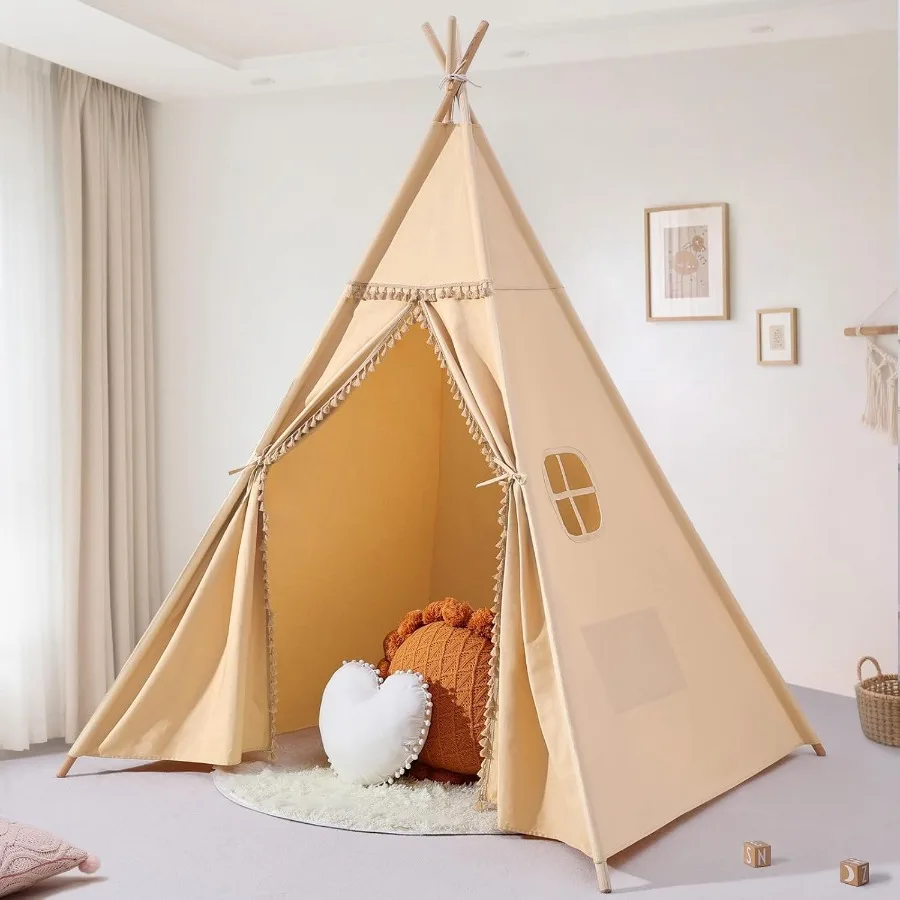 

Large Teepee Tent for Indoor Cotton Canvas Slumber Play Tents for Adults Foldable Sleepover Tents for Girls Boys Party Gift Toy
