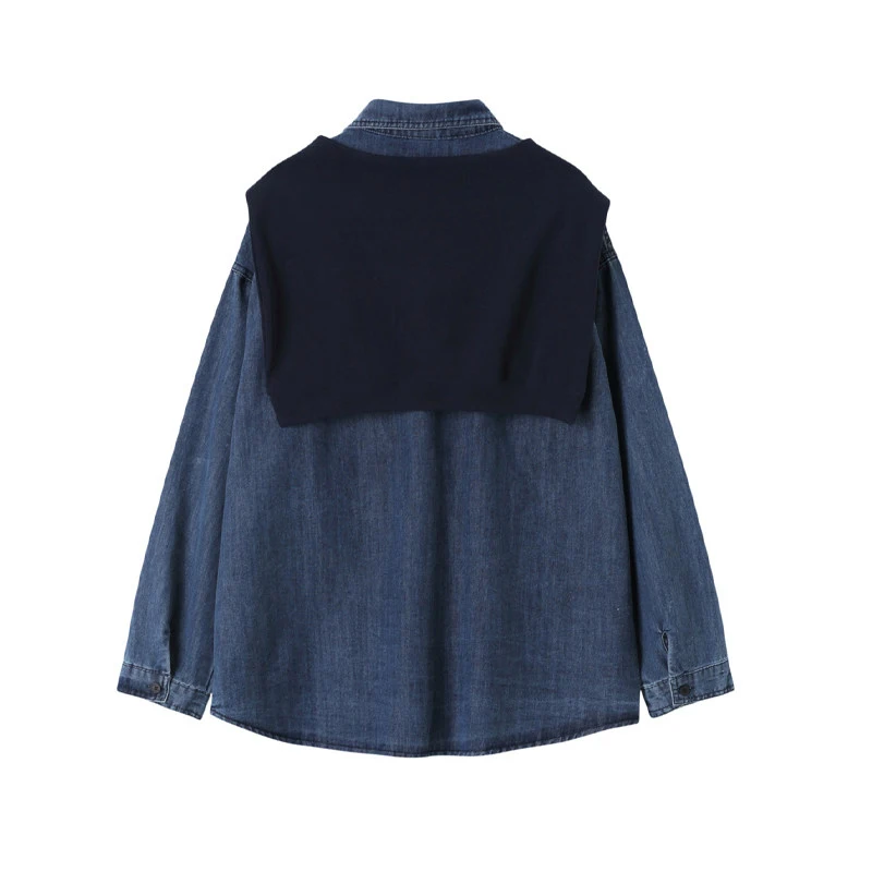 Women Retro Denim Shirt Spring Autumn Long Sleeve Shirt Loose Niche Blouse With Shawl 2 Piece Set Casual Fashion Outerwear