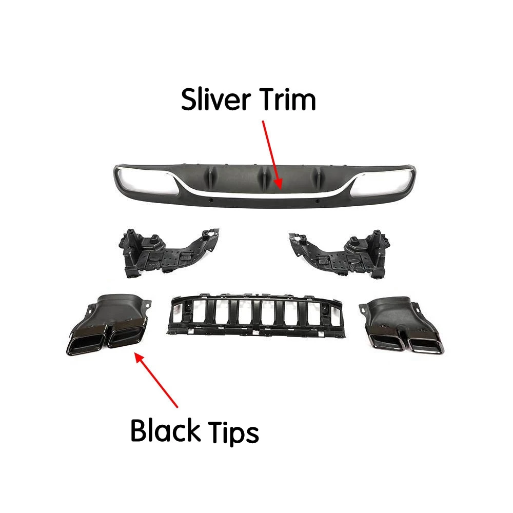 Car Rear Bumper Diffuser with exhaust tips for Mercedes Benz C205 Coupe C200 C300 C43 AMG to C63 AMG 2014-2019 Rear Apron Lip