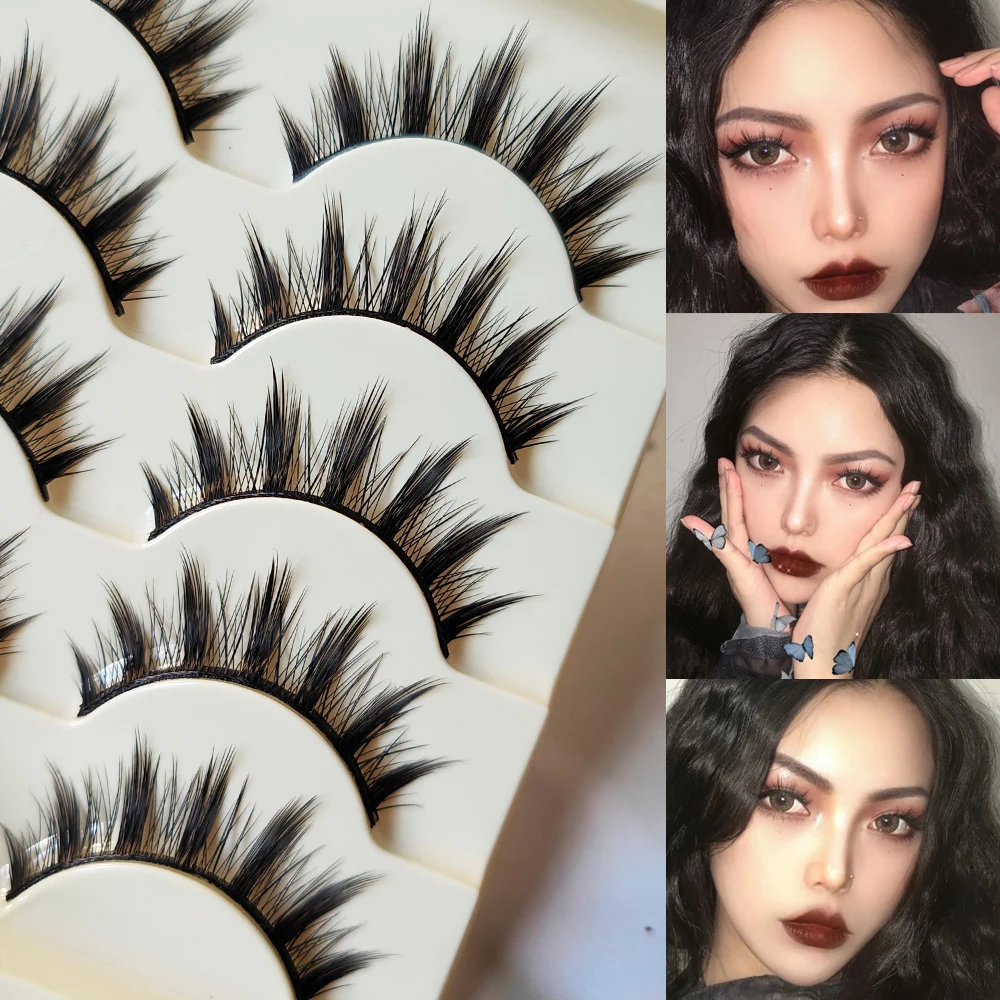 5 Pairs/set Natural Thick False Eyelashes Cosplay Little Devil Eye Lashes Long Fluffy Smoky Cat Eye Eyelash Makeup Cosmetics