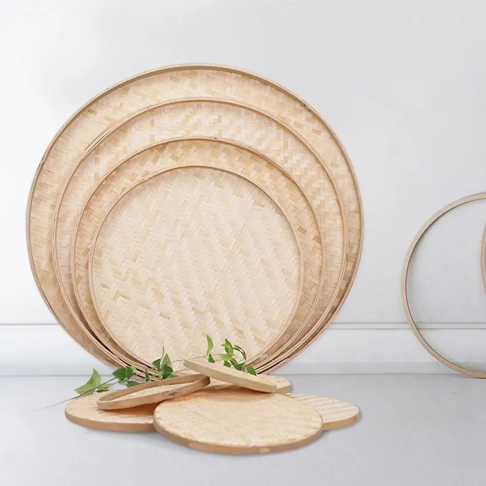New Arrival Fruit Bread Basket Kitchen Storage Raft Round Dustpan Weaving Bamboo Sieve Storage Trays DIY Decorative