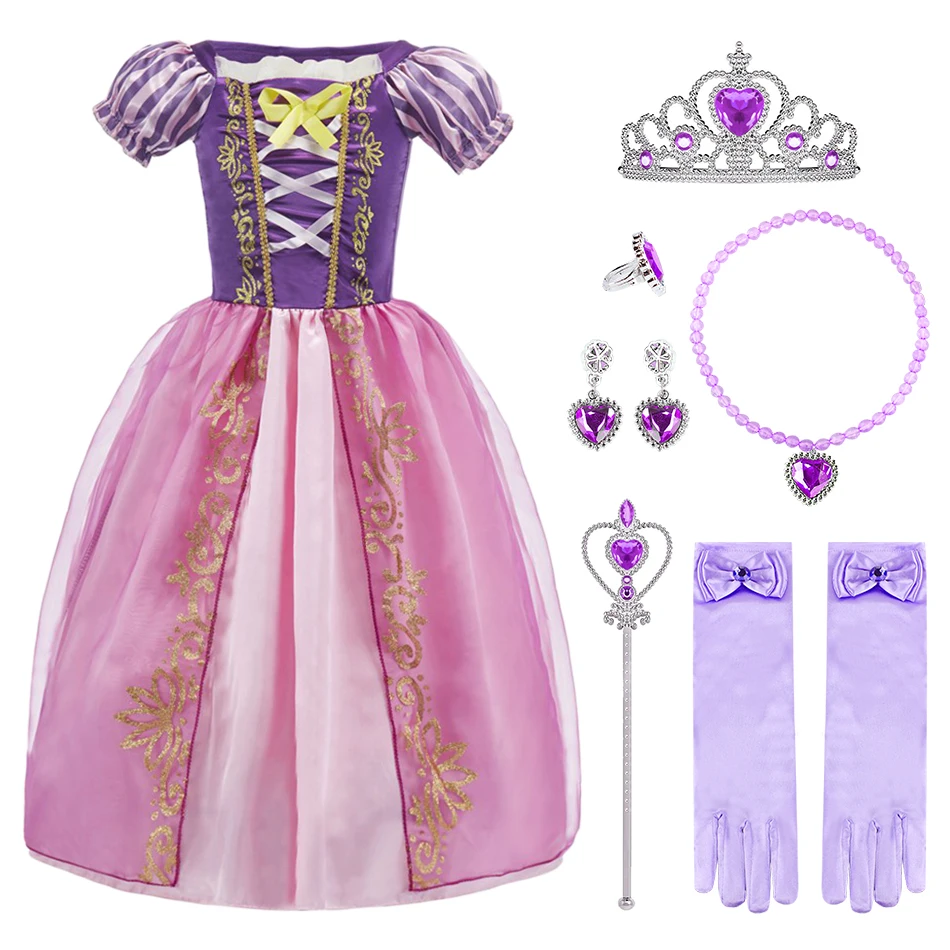 Dzieci Roszpunka ślubna sukienka z krótkim rękawem Up małe dziewczynki księżniczka świąteczna luksusowa sukienka dla dzieci sukienki Cosplay