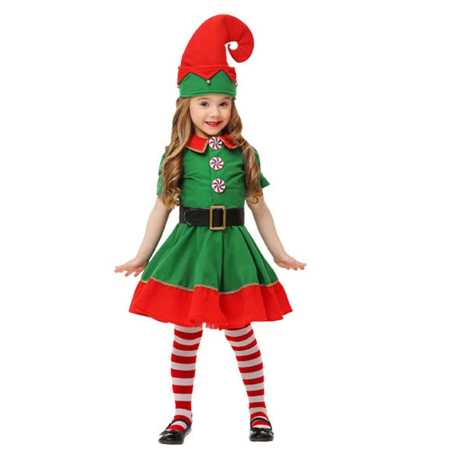 Robe et chapeau de costume d'elfe pour femmes et filles, robe de Noël pour enfants, soirée séparés ante, cosplay d'Halloween, ensemble de olympiques de vacances