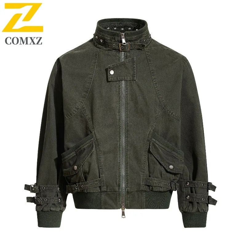 

COMXZ мужские джинсовые куртки комфортный крой для кемпинга и путешествий, рабочая одежда с большими карманами, острый плащ для путешествий, прочное дизайнерское пальто для ежедневной прогулки