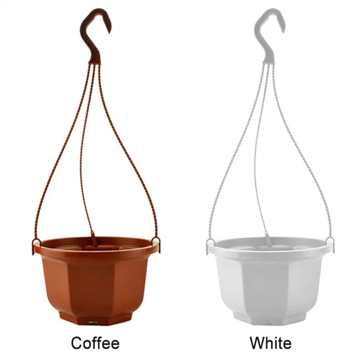 Decorative Plastic Octagonal Hanging Basket Flowerpot for Indoor and Outdoor Garden Plant Display - Hanging Flowerpot with Hook 