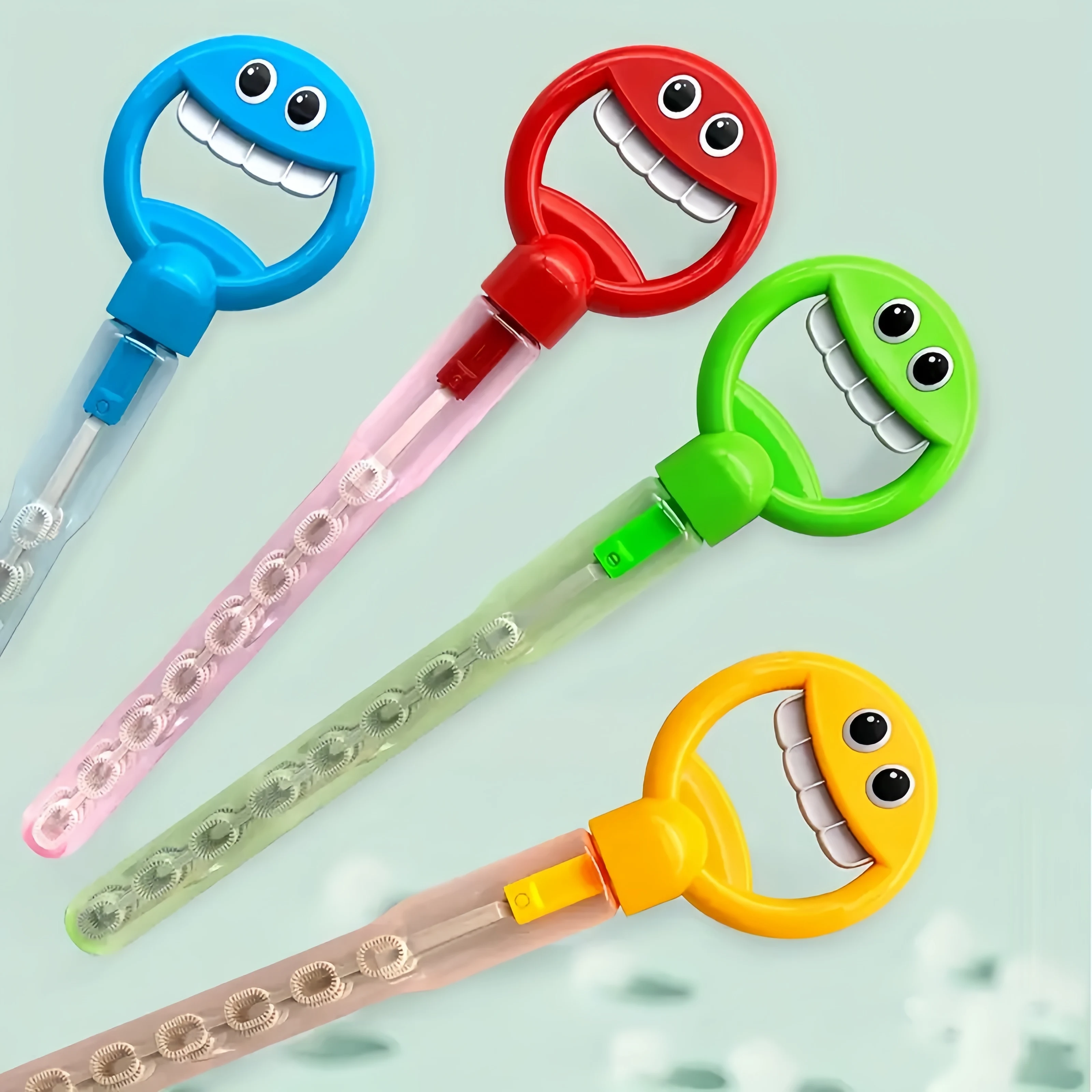 عصا فقاعات الوجه المبتسمة ذات 36 فتحة - ماكينة فقاعات ذات 5 مخالب، خارجية/داخلية، تصميم مثير للاهتمام، هيكل متين