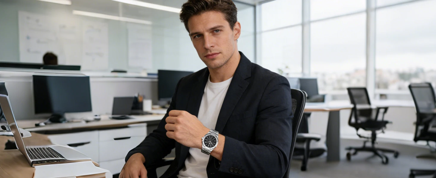 SAPPHERO Herren Analog Uhr, Edelstahl hochpräzises Quarzwerk, Datumsanzeige, 50M Wasserdicht, Business Casual Armbanduhr, kratzfest langlebig, perfektes Geschenk für Geburtstag Fest Alltag und Geschäftsanlässe – Detail 9