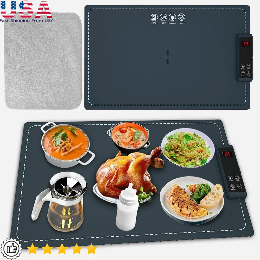 

Electric Warming Tray Buffet Food Heating Mat 5 Level Temperature Control Roll Up Protective Feet Rapid Heat Transfer Easy Clean