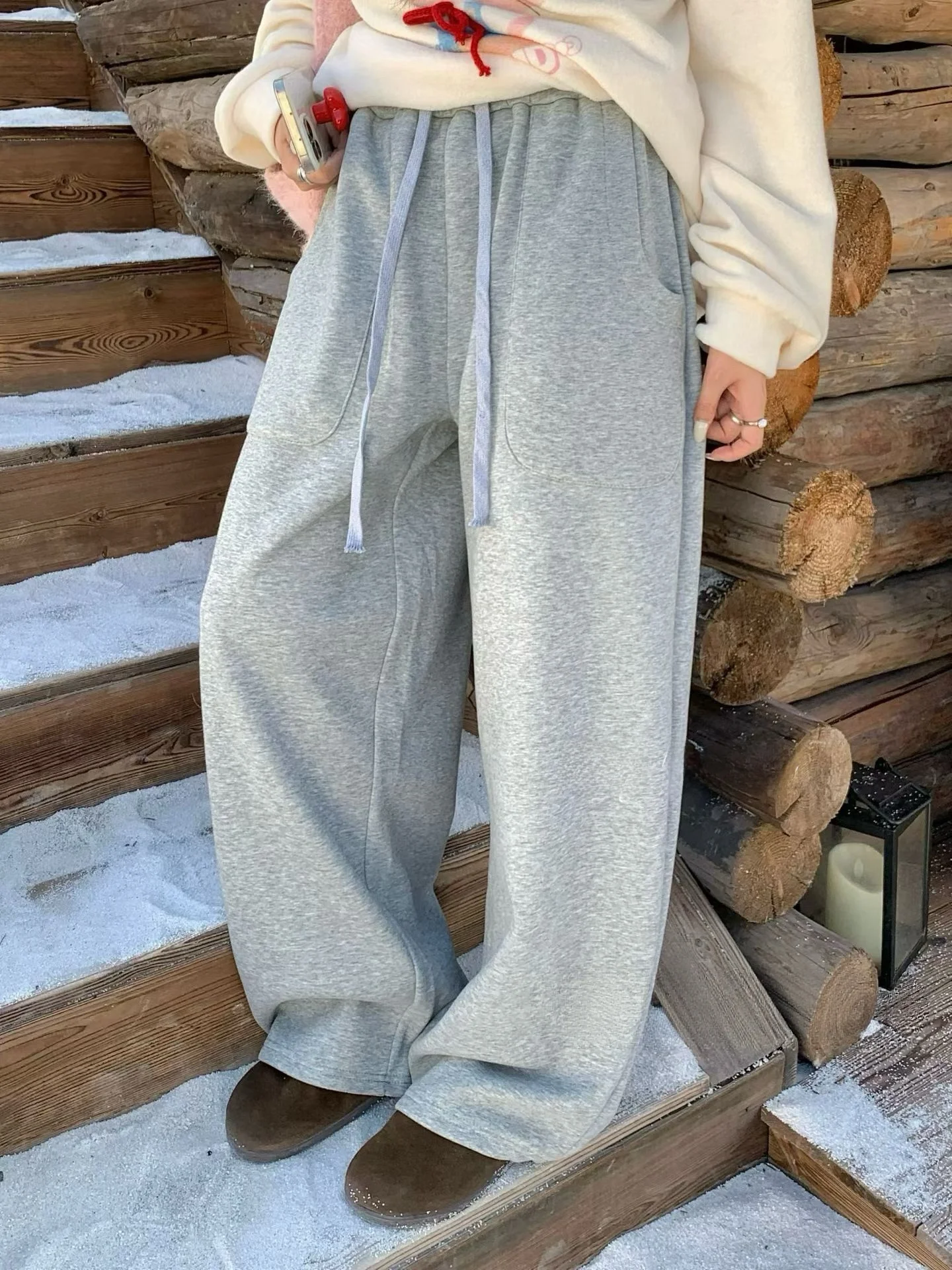 

Женские повседневные брюки больших размеров с пушистой хлопковой подкладкой, свободные утягивающие брюки на осень-зиму с высокой талией и широкими штанинами для поездок на работу