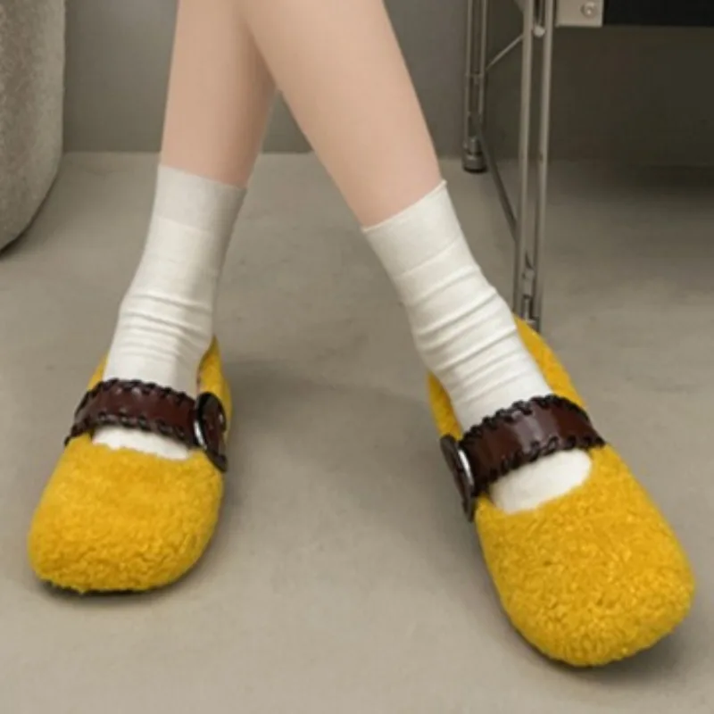 

Brand Plush Designer 2025 Women's Winter Classic Solid Color Flat Shoes, Casual Low-Cut Short Plush Warm Loafers, Zapatos Mujer