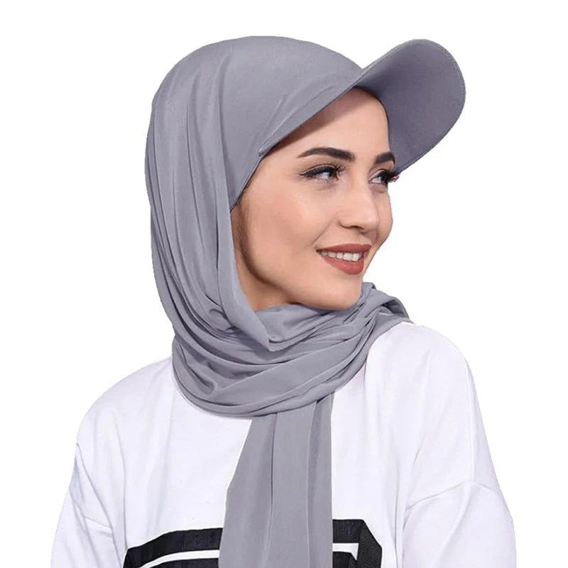 New Women Brim Bandana Cap Scarf Hat Outdoor Sun Visor ith Pre-Tied Turban Caps Ready To Wear Muslim Hijab Shawl Baseball Cap