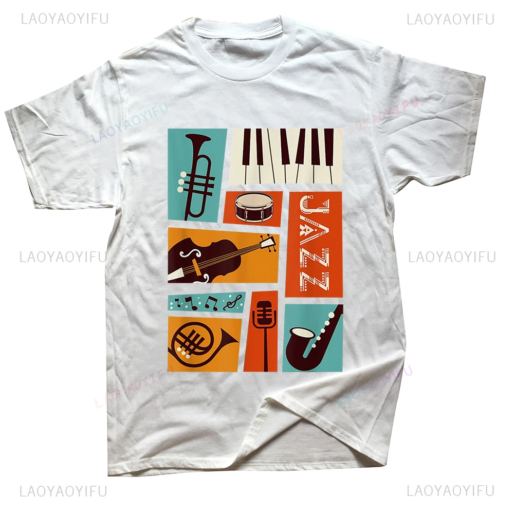 Jazz Snare Piano Music Band Musician Saxophone Trumpet Musical Instrument Tees Fashion Casual Streetwear Hip-hop Hipster Tshirt