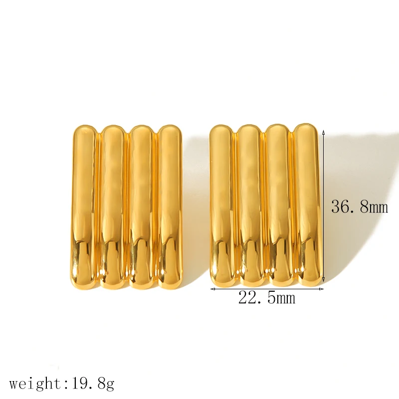 Vintage Wasserdichte Ohrstecker aus Edelstahl in Gold- und Silberfarbe, Quadratisch Strukturiert, Metallischer Modeschmuck für Damen – Detail 15