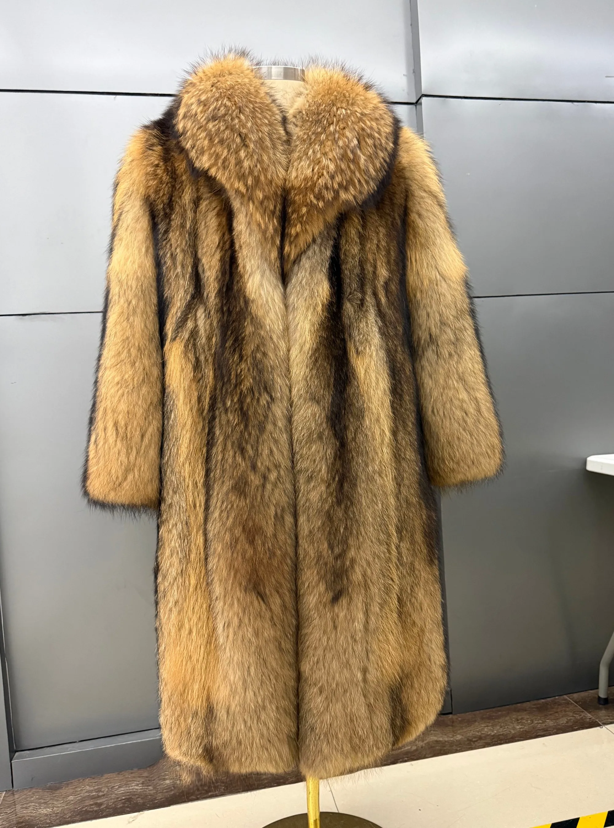Men Real Raccoon Fur Coat Long Turn-Down Collar Jacket Luxury Genuine Fur Overcoat Thick Warm Winter Full Length Outerwear