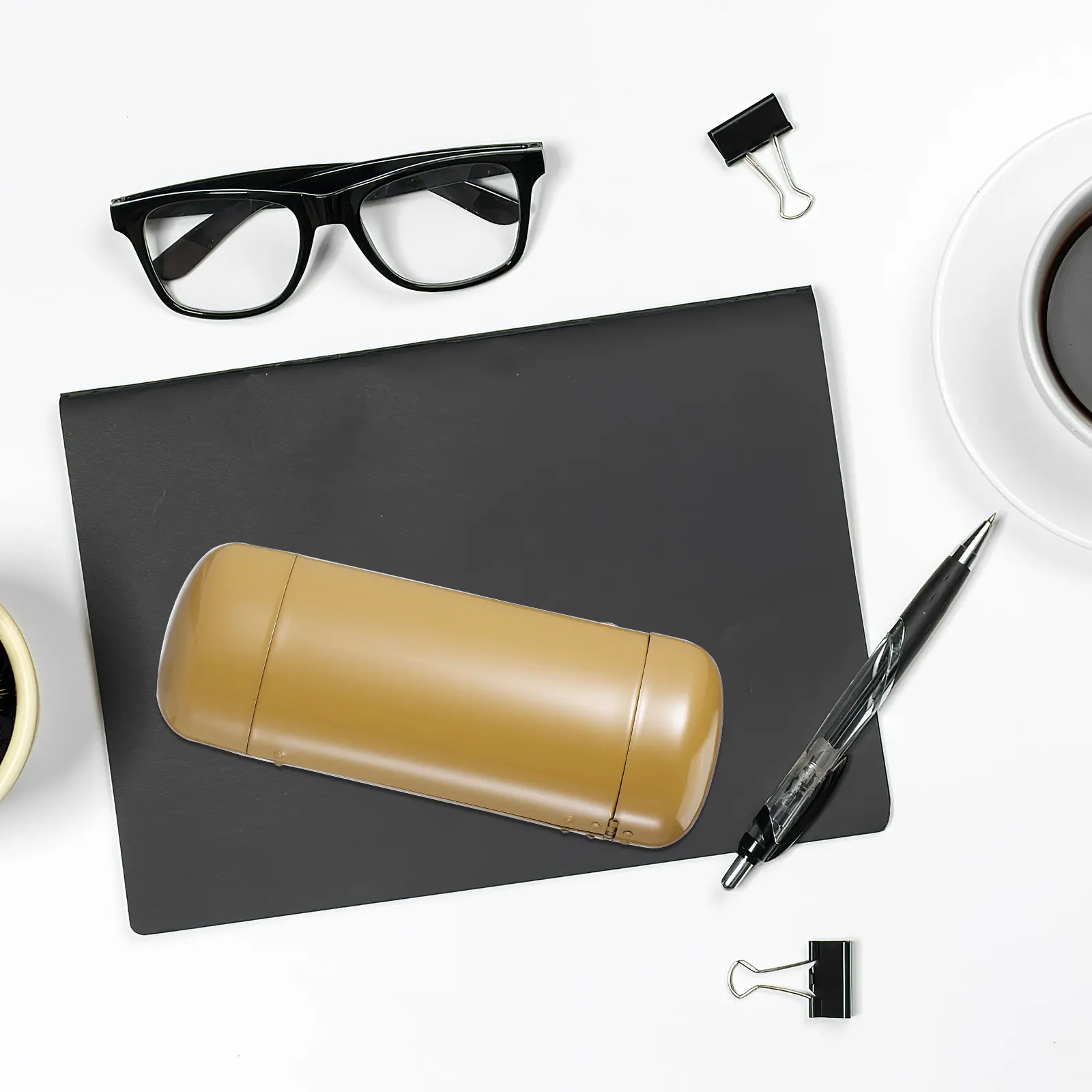 Hard Metal Glasses Case Slim Compact Cylindrical Shape Easy Side Button Operation Protective Soft Lined Interior for Eyeglasses