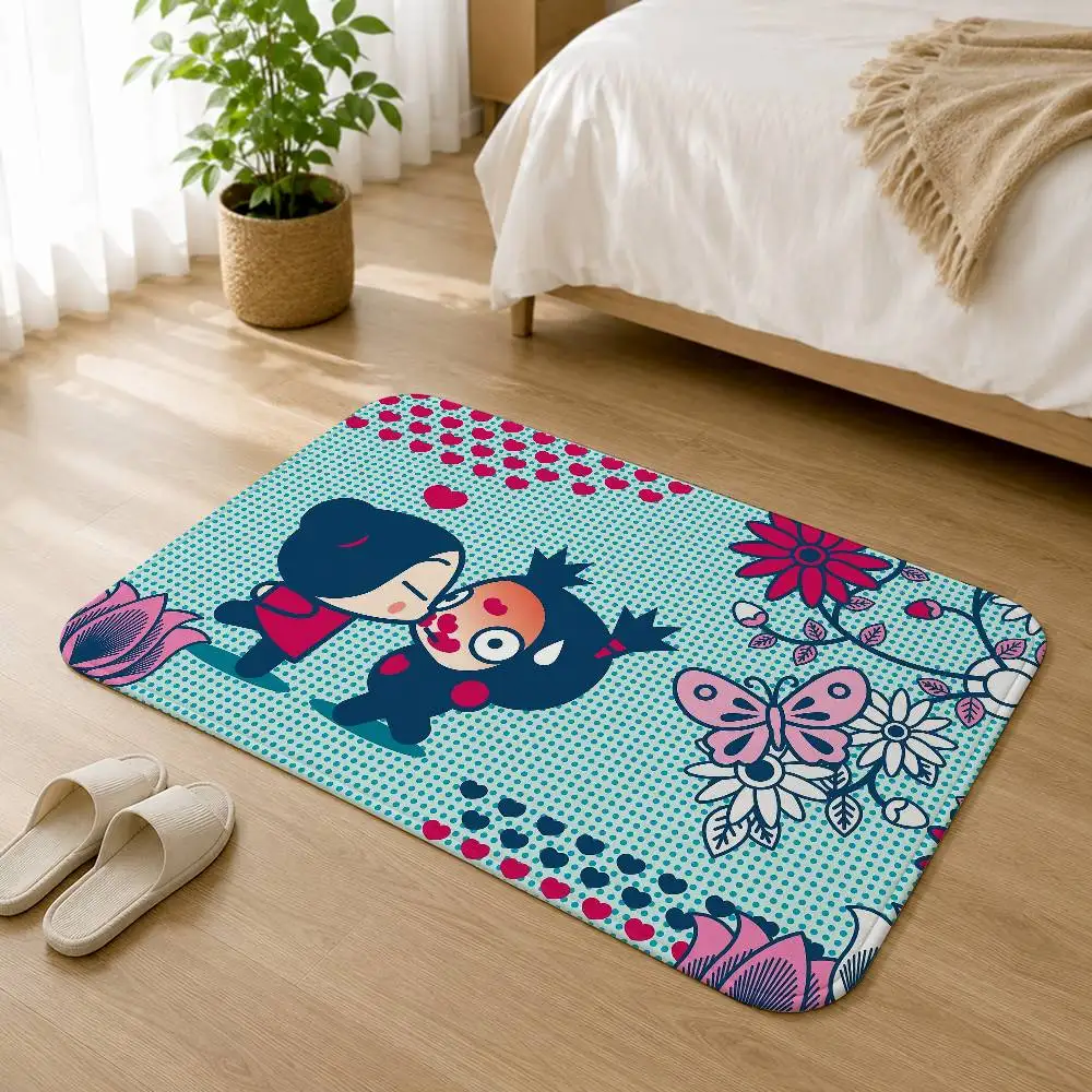 Funny Love P-Pucca and Garu Soft Comfortable Short Plush Rug Carpet mat Anti‑Slip Floor Mat Machine Washable Home Decor