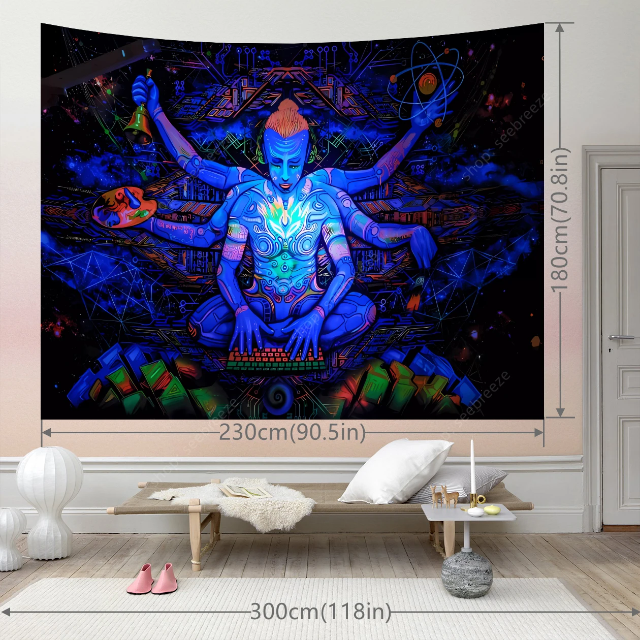 Psychedelic Tapestry  Psytrance Festival Psydeco Goatrance Hippie Wall Decor Meditation Visionary Fractal Art Party Yoga Trippy