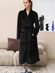 Flannel pijama Black extended and thick bathrobe for women Home coral velvet thermal bathrobe Bath robe