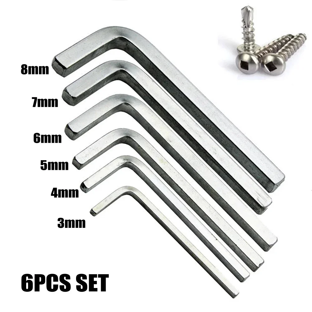 6Pcs L Shape Square Head Wrench Square Key Inner 4 Point Wrench Screwdriver Set 3-8mm Hand Tools Tool Screws