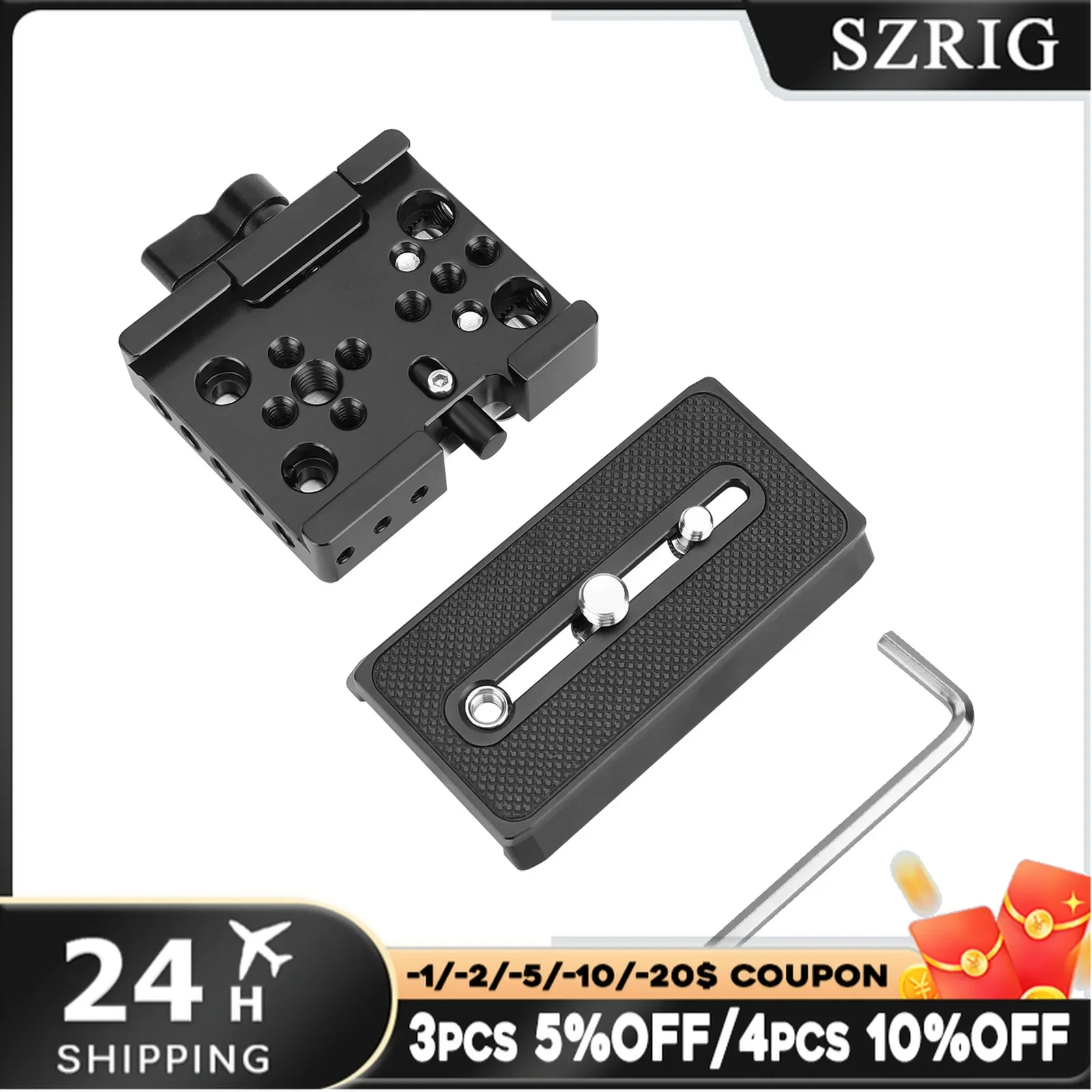 SZRIG Standard Manfrotto Quick Release Clamp Base And Baseplate With 1/4" 3/8" Mounting Studs & Handy Belt Clip Camera Accessori