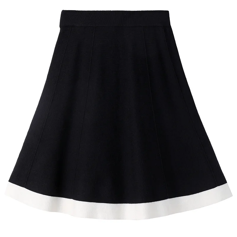 Women's Spring New Knitted Skirt Contrast Color High Waist A-line Skirt All-match Short Skirt Thin