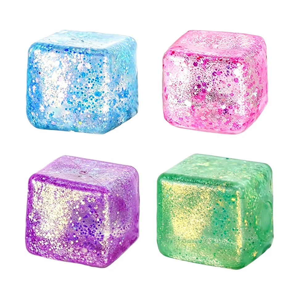 Langsam aufsteigende Glitzer-Stresswürfel, Stressbälle aus Malzzucker, Quetschspielzeug, Stressabbau-Sensorikspielzeug, Quetschspielzeug