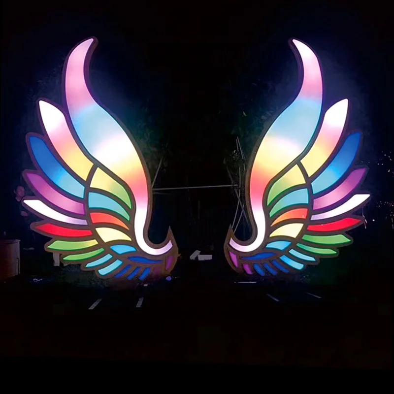 Outdoor Garden Fairy Wing Sculpture Steel Acrylic LED Hand Forged Customized Design for Holiday Theme Park Decoration
