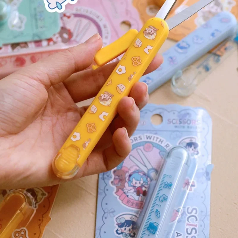 Fromthenon Cute Portable Foldable Student Handmade Cutting Ruler 2-in-1 Art Making Paper Scissors Tool Supplies