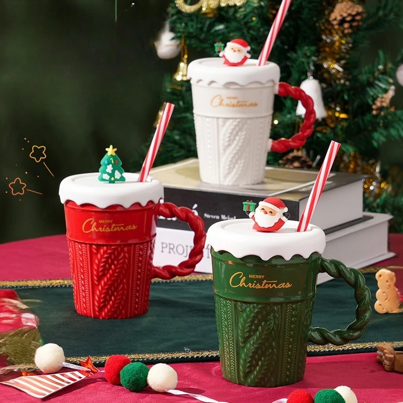 

Высококачественная керамическая рождественская кружка с крышкой и соломинкой — стильная чашка для горячей воды для домашнего использования, удобный дизайн, праздничные торжества