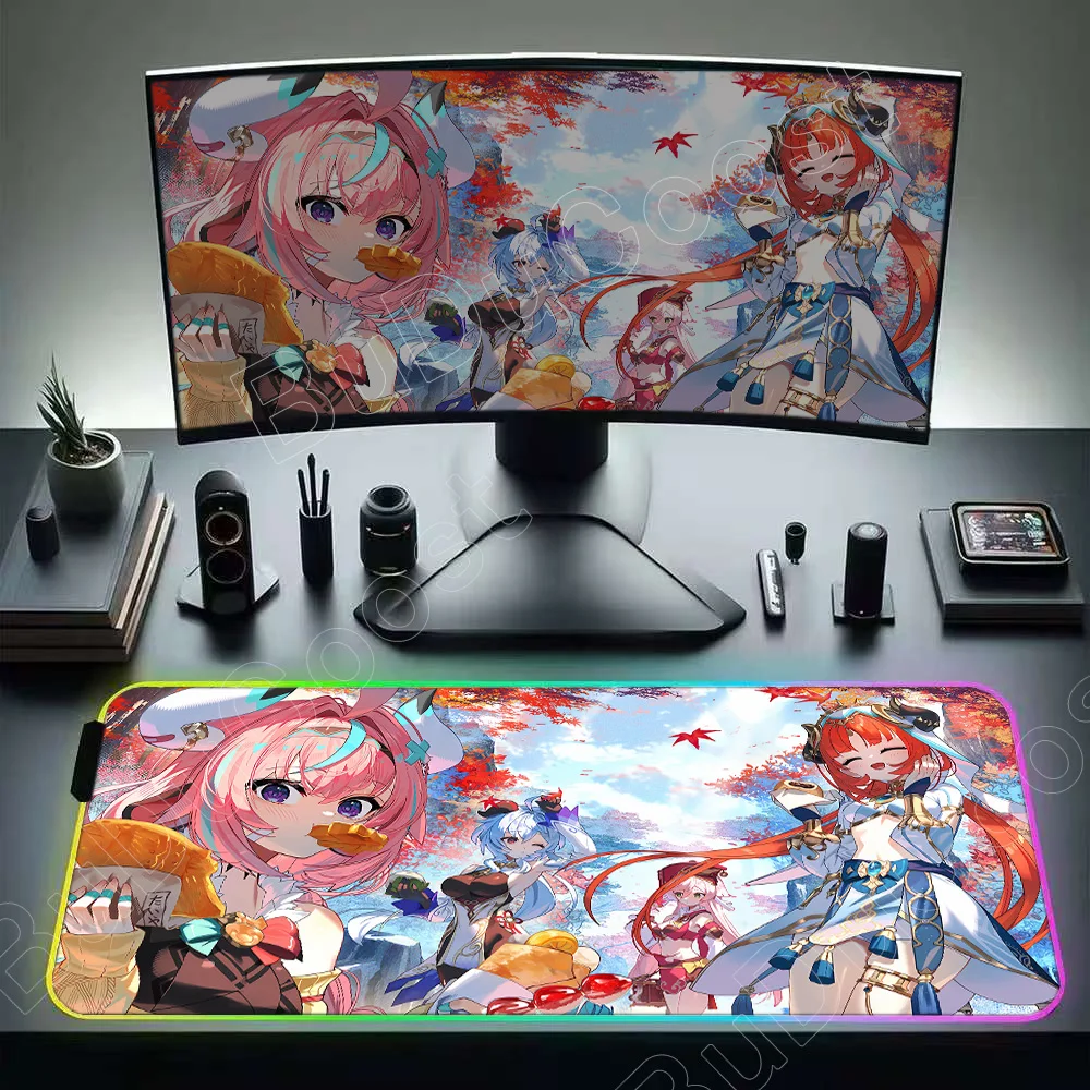 Podkładka pod mysz RGB Genshin Impact Furina Anime Podkładka Biurowa PC Kawaii Akcesoria Gamingowe Laptop Gaming Nod-Krai Flins Mata Pod Mysz Dywanik