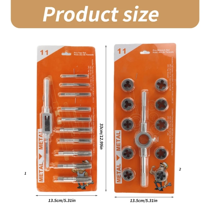 Durability Steel Tap and Die Set, 11Pieces, Ergonomic Wrenches Design for Comfortable Grip Repairing Work Tasks Tool Dropship