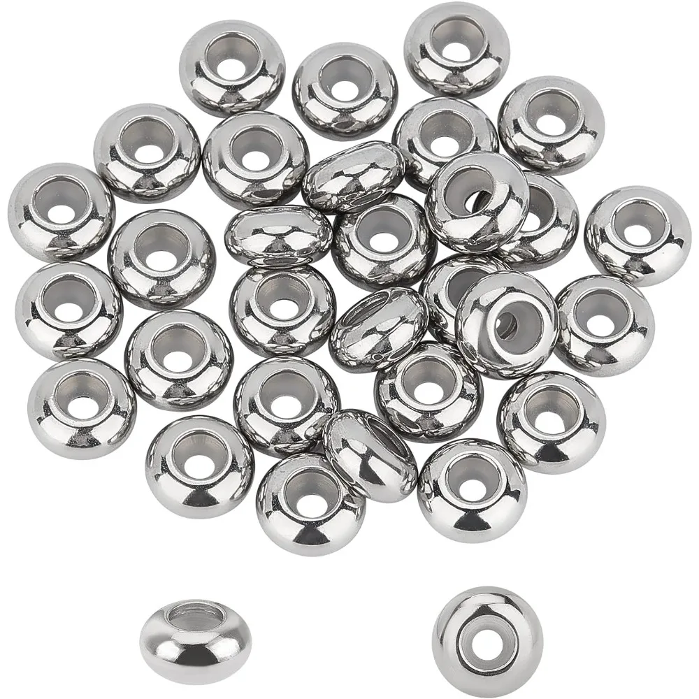 

30pcs 8mm Stainless Steel Spacer Beads with Rubber Inside Slider Beads Stopper Round Beads for Necklaces and Bracelets Stainless