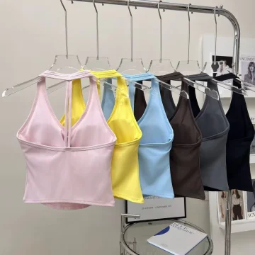 Women's Sexy V-Neck Fitness Bra Nude Sports Bra Hanging Neck Yoga Suit Vest Comfortable Breathable Gym Top for Active Wear view 3
