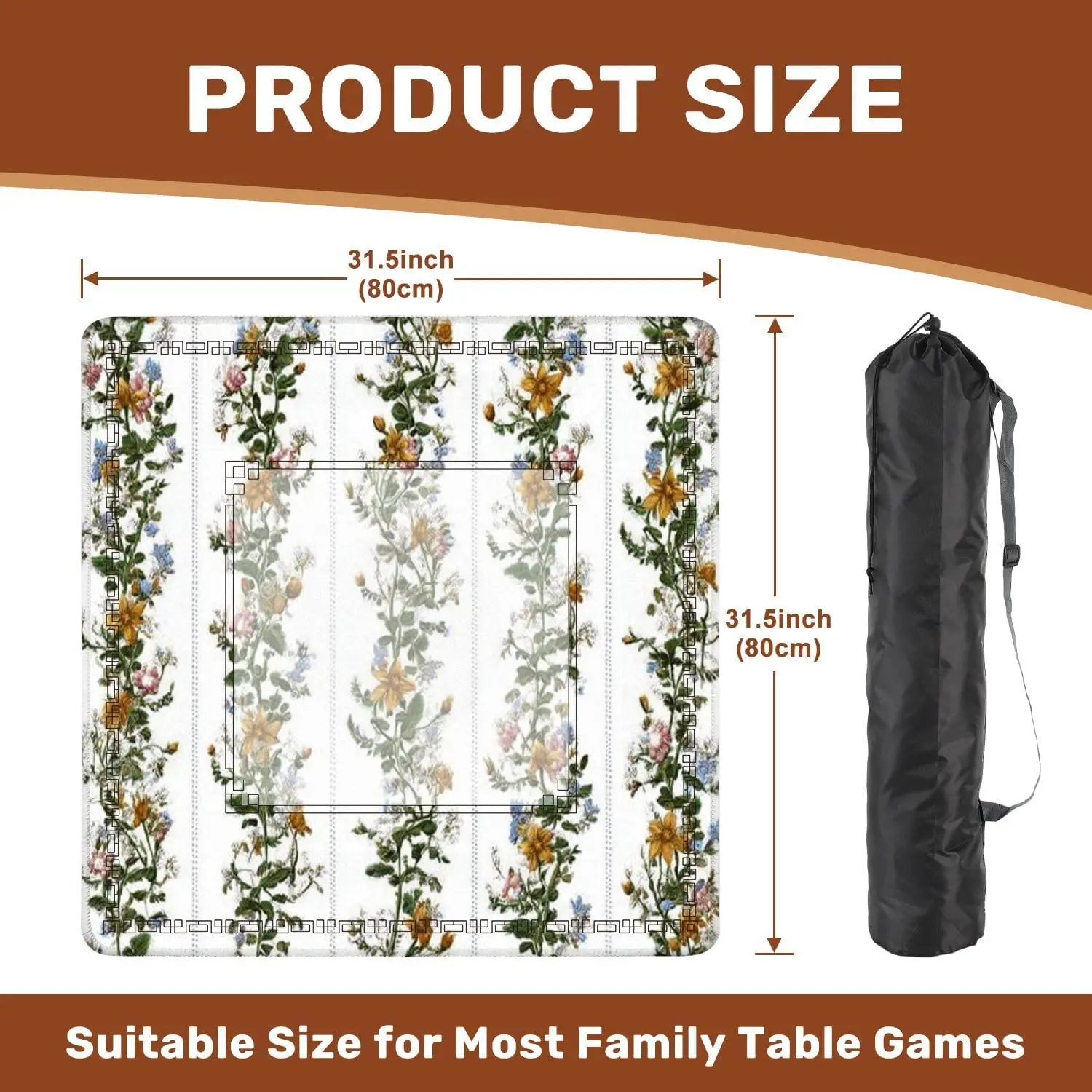 31.5 Inch Neoprene Luxury Mahjong Mat 3mm Vertical Stripe Liberty Floral Non Slip Noise Reduction for Mahjong Card Games