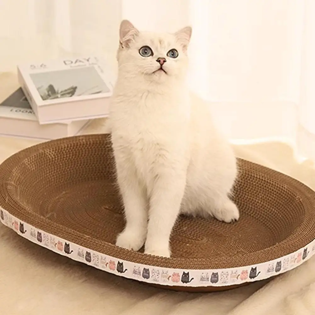 Cat Scratcher Cardboard Oval Cat Scratch Pad Bowl Nest for Indoor Cats Grinding Claw Round Cat Scratching Board