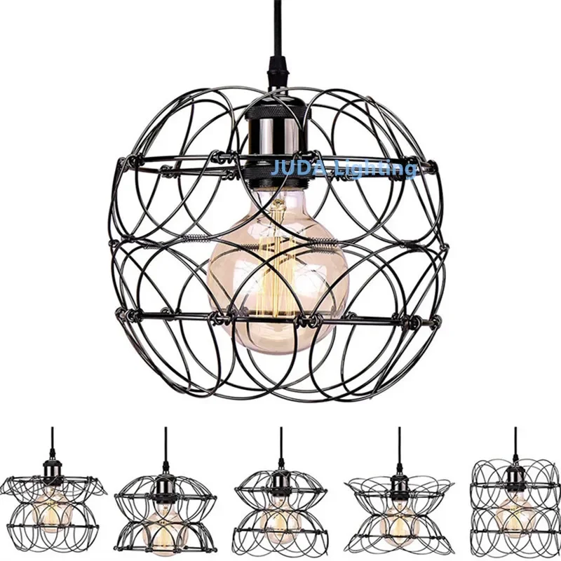 

Pendant Light Metal Wire Cage Pendant Hanging Lamp with Cage Shade Industrial Iron Chandelier Fixture for Dinning room Indoor