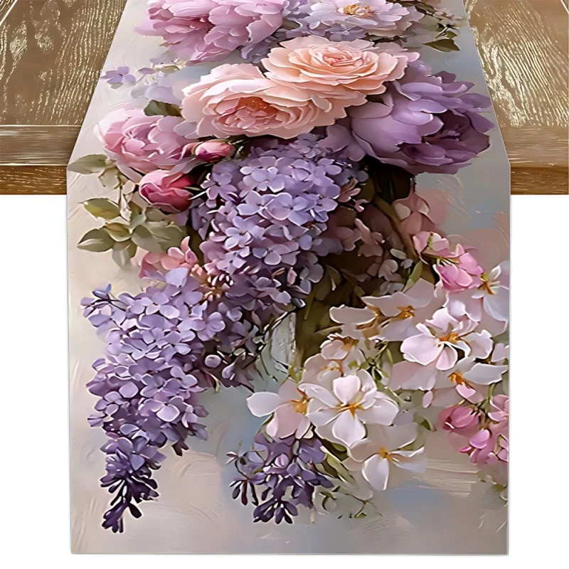 Pink Purple Bouquet Table Runner Restaurant Party Decoration Kitchen Polyester Fiber Table Flag Home Decoration
