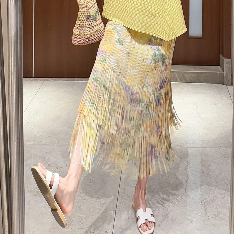 Summer New All Match Fashionable Short Sleeved Top Slimming Fringe Popularity Trend Skirt