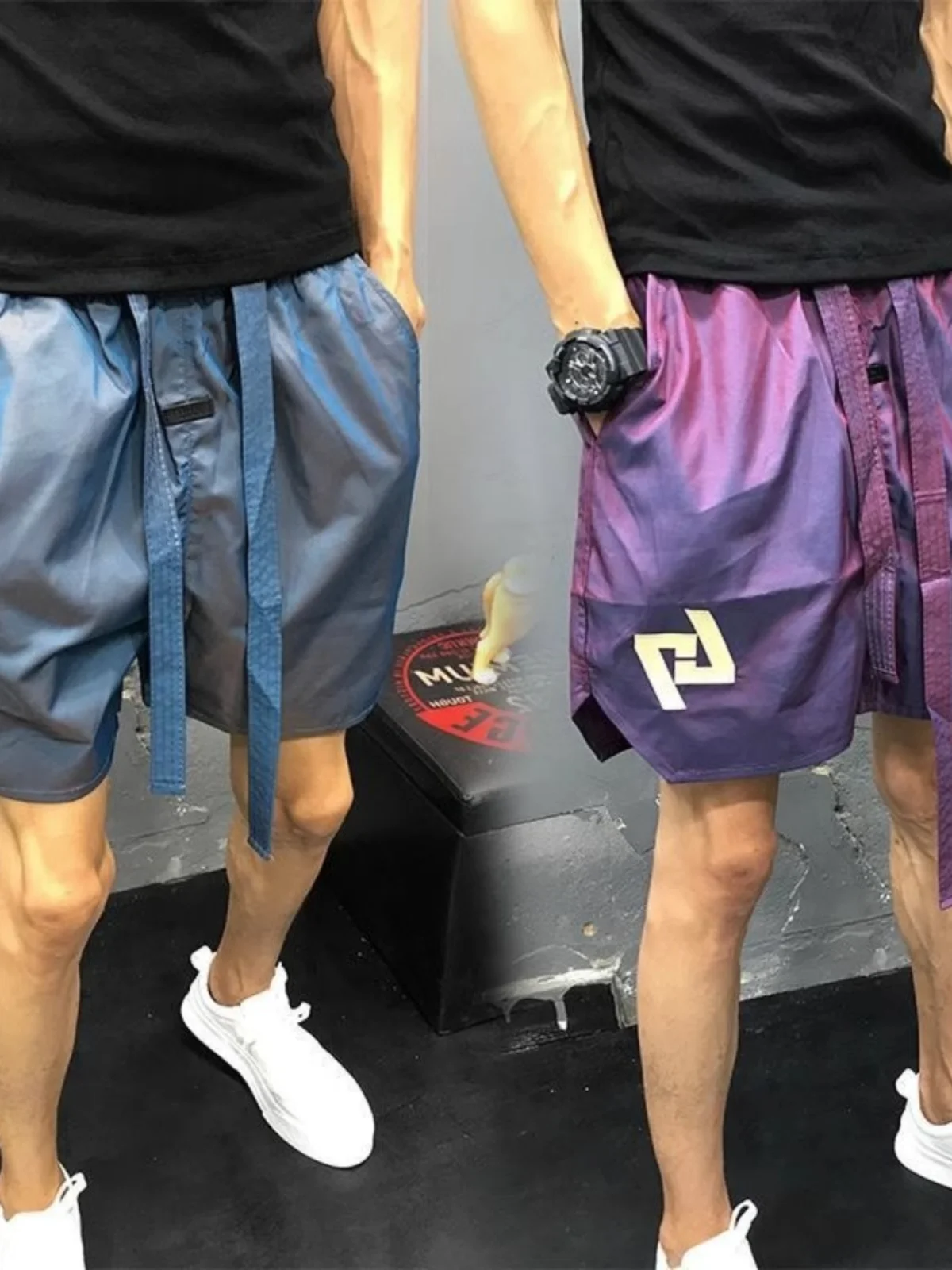 

Летние тонкие повседневные пляжные брюки для мужчин, свободного кроя, укороченные (5 дюймов), для подростков, с высокой талией, из полиэстеровой смеси