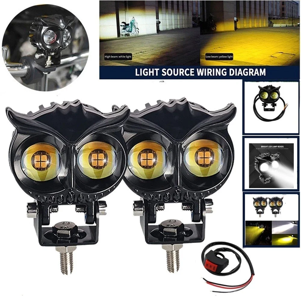 Owl Headlights Car Motorcycle Headlights Dual Color Led Spotlights Driving Assistance Fog Light Motorcycle Lighting Indicators